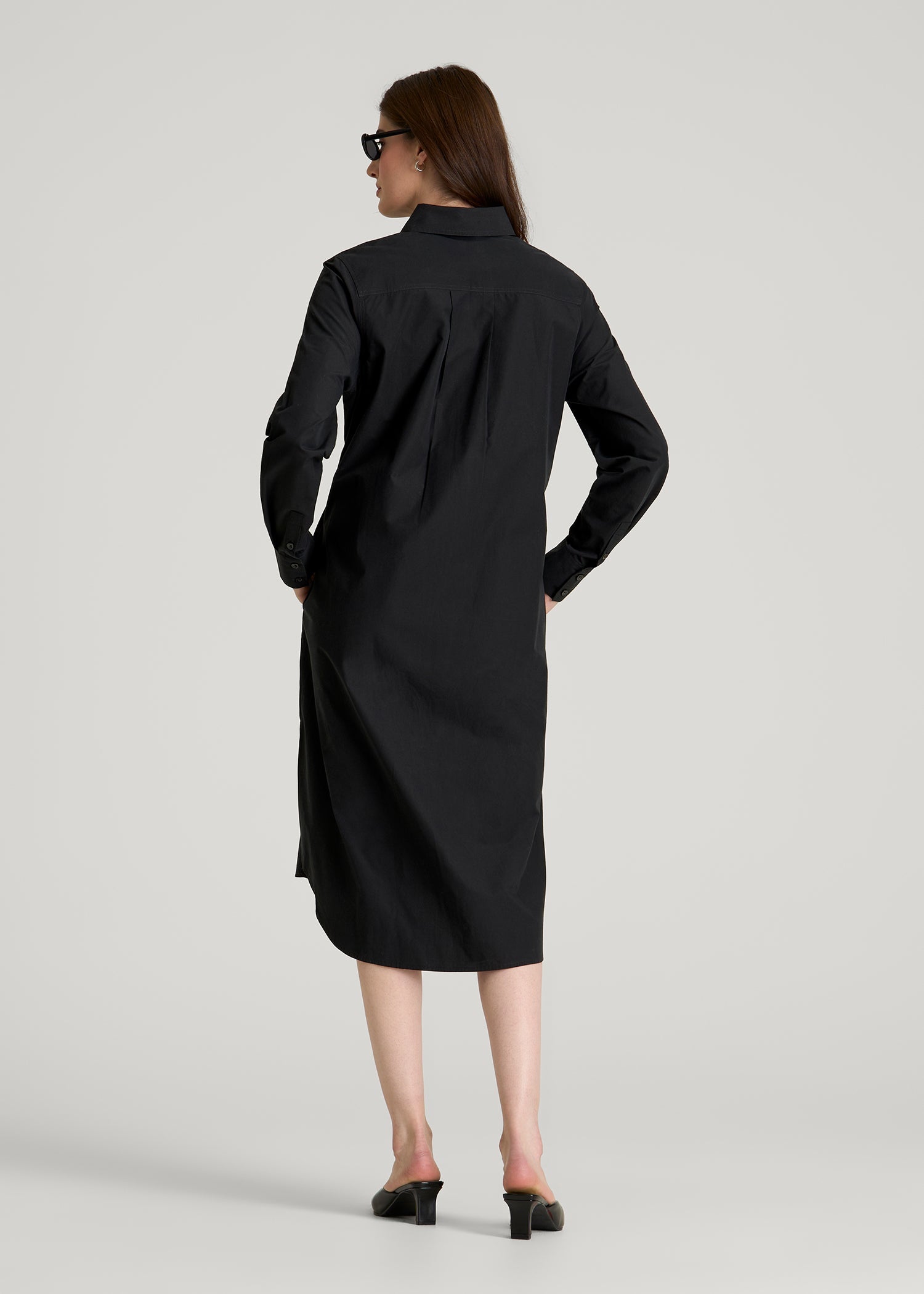 American Tall Sale | Relaxed Poplin Shirtdress for Tall Women in Black
