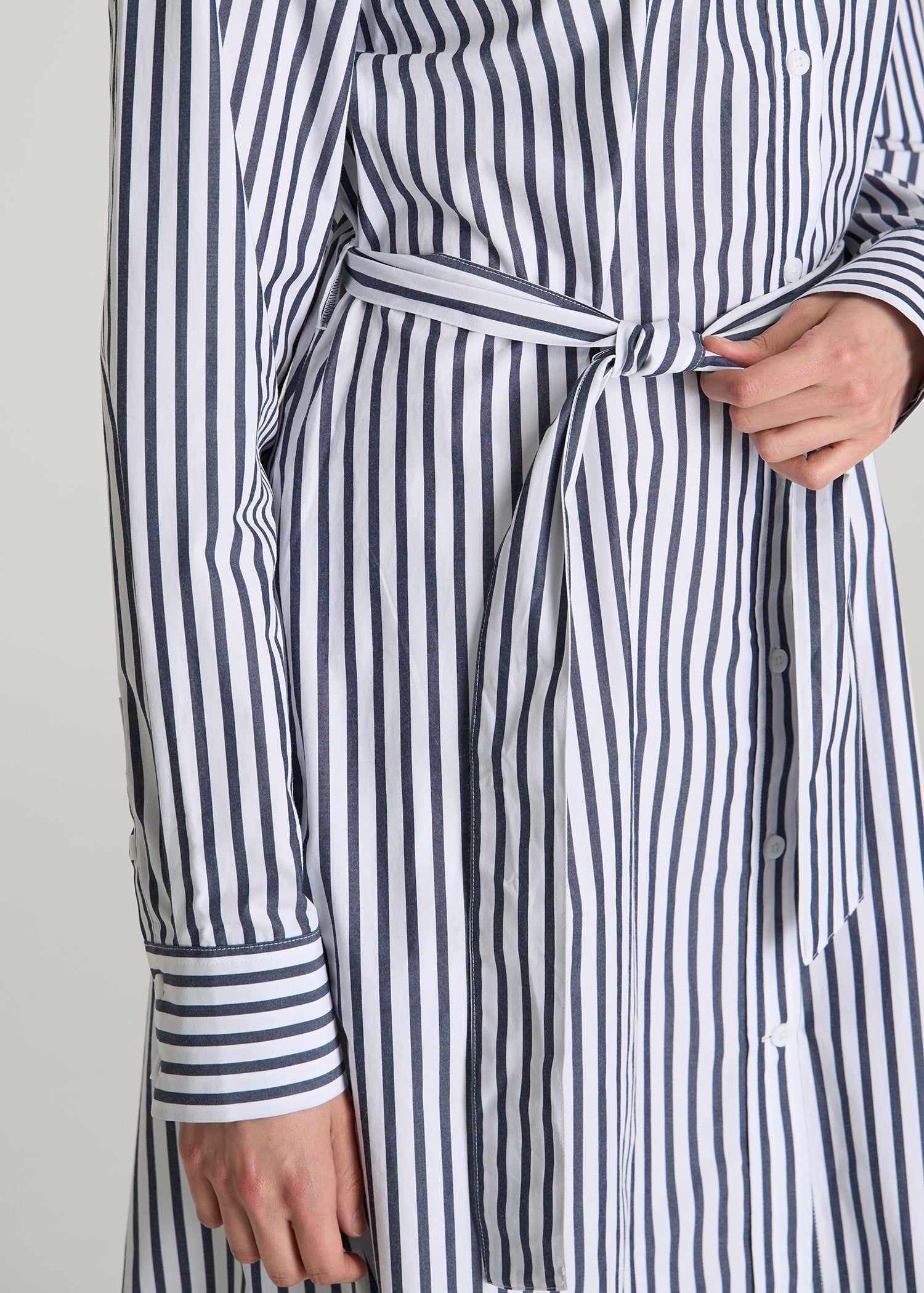 American Tall Outlet | Relaxed Poplin Shirtdress for Tall Women in White and Navy Stripe