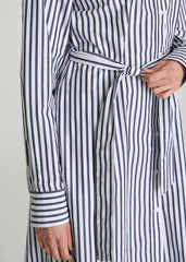 American Tall Outlet | Relaxed Poplin Shirtdress for Tall Women in White and Navy Stripe