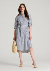 American Tall Outlet | Relaxed Poplin Shirtdress for Tall Women in White and Navy Stripe