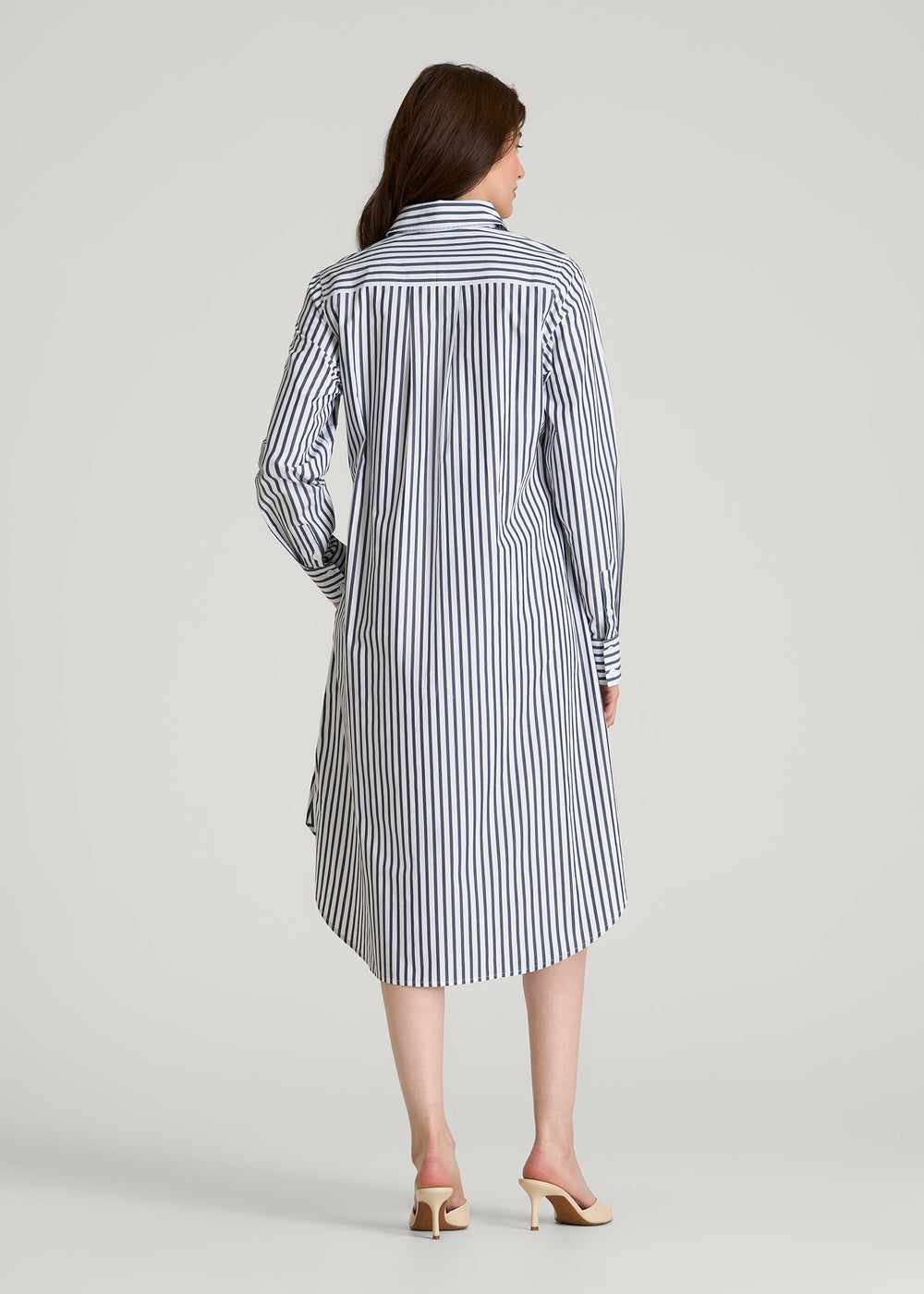 American Tall Outlet | Relaxed Poplin Shirtdress for Tall Women in White and Navy Stripe