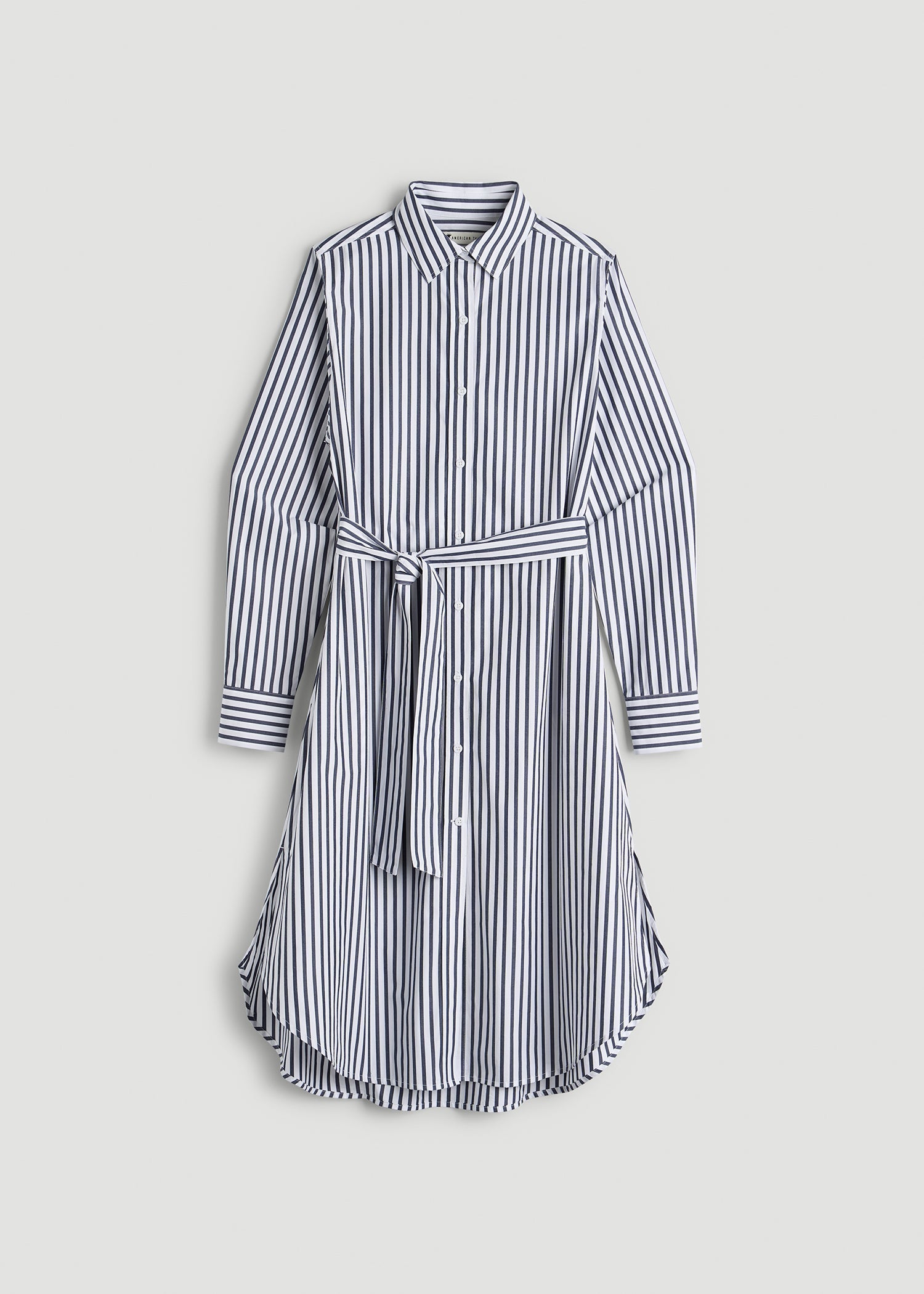 American Tall Outlet | Relaxed Poplin Shirtdress for Tall Women in White and Navy Stripe
