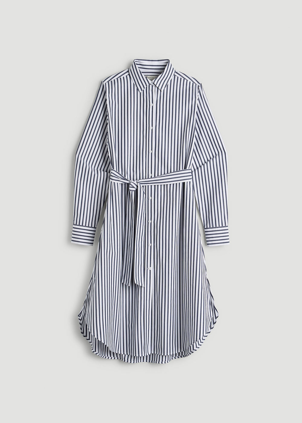 American Tall Outlet | Relaxed Poplin Shirtdress for Tall Women in White and Navy Stripe