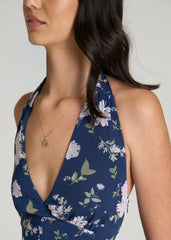 American Tall For Sale | Chiffon Maxi Halter Garden Dress for Tall Women in Dark Navy Floral