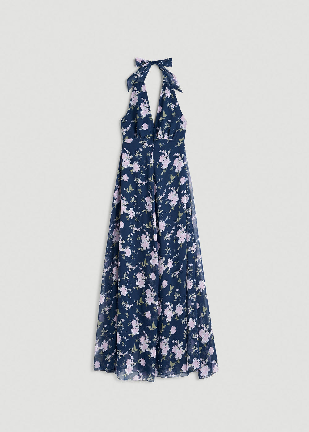 American Tall For Sale | Chiffon Maxi Halter Garden Dress for Tall Women in Dark Navy Floral