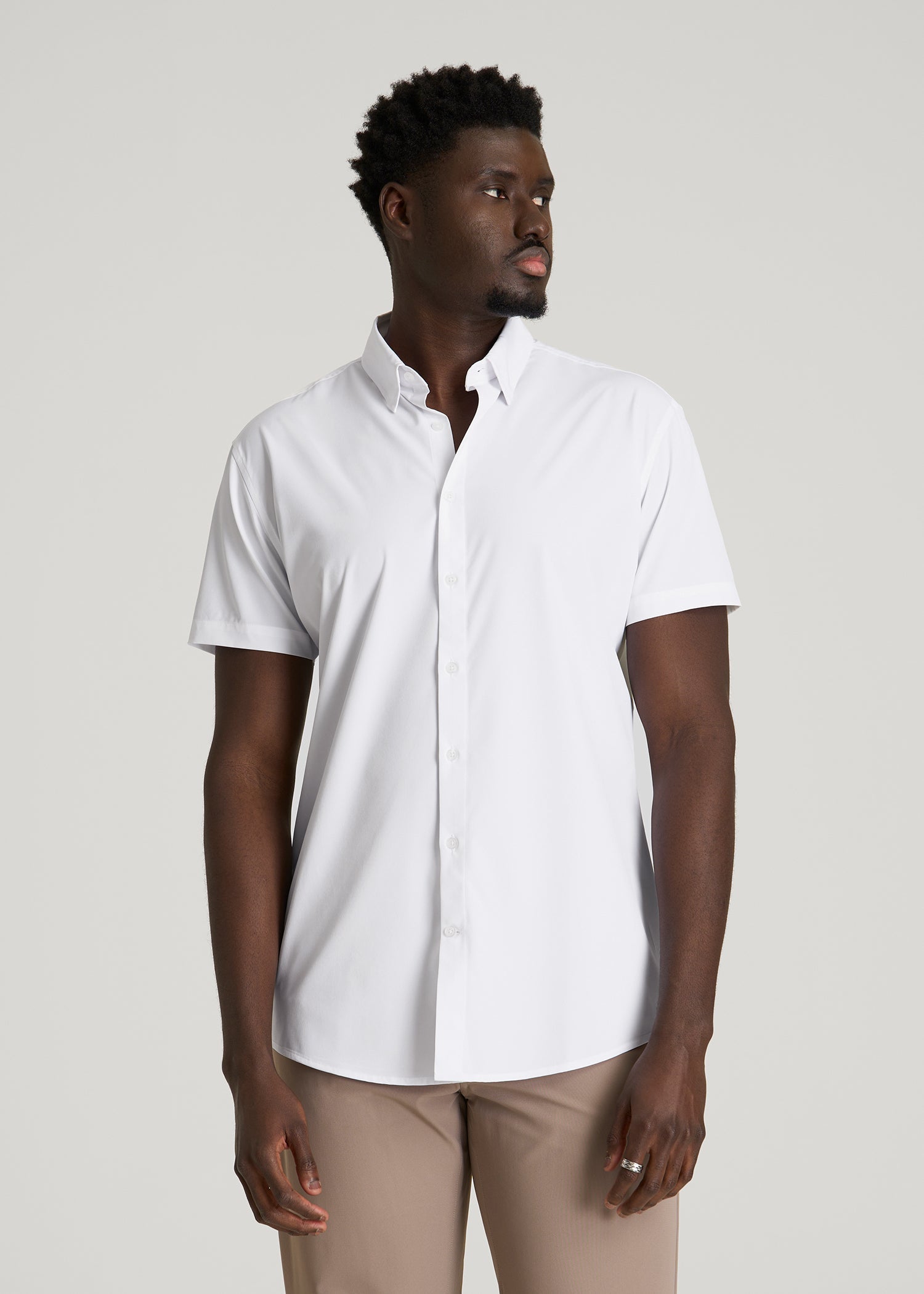 American Tall Sale | Short Sleeve Traveler Stretch Button Shirt for Tall Men in White