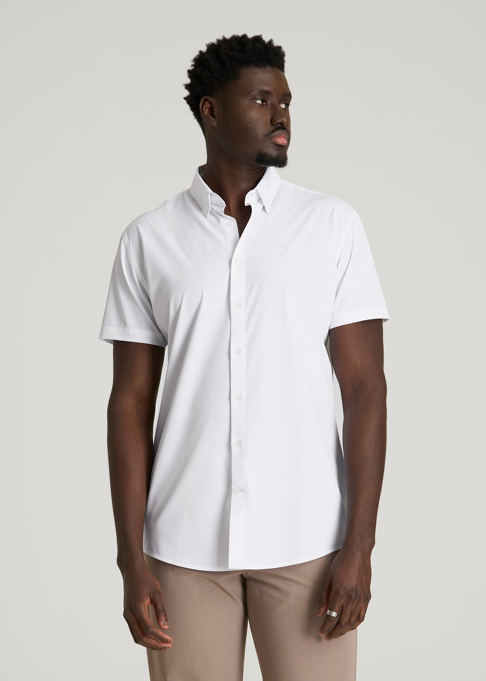 American Tall Sale | Short Sleeve Traveler Stretch Button Shirt for Tall Men in White