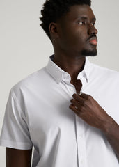 American Tall Sale | Short Sleeve Traveler Stretch Button Shirt for Tall Men in White