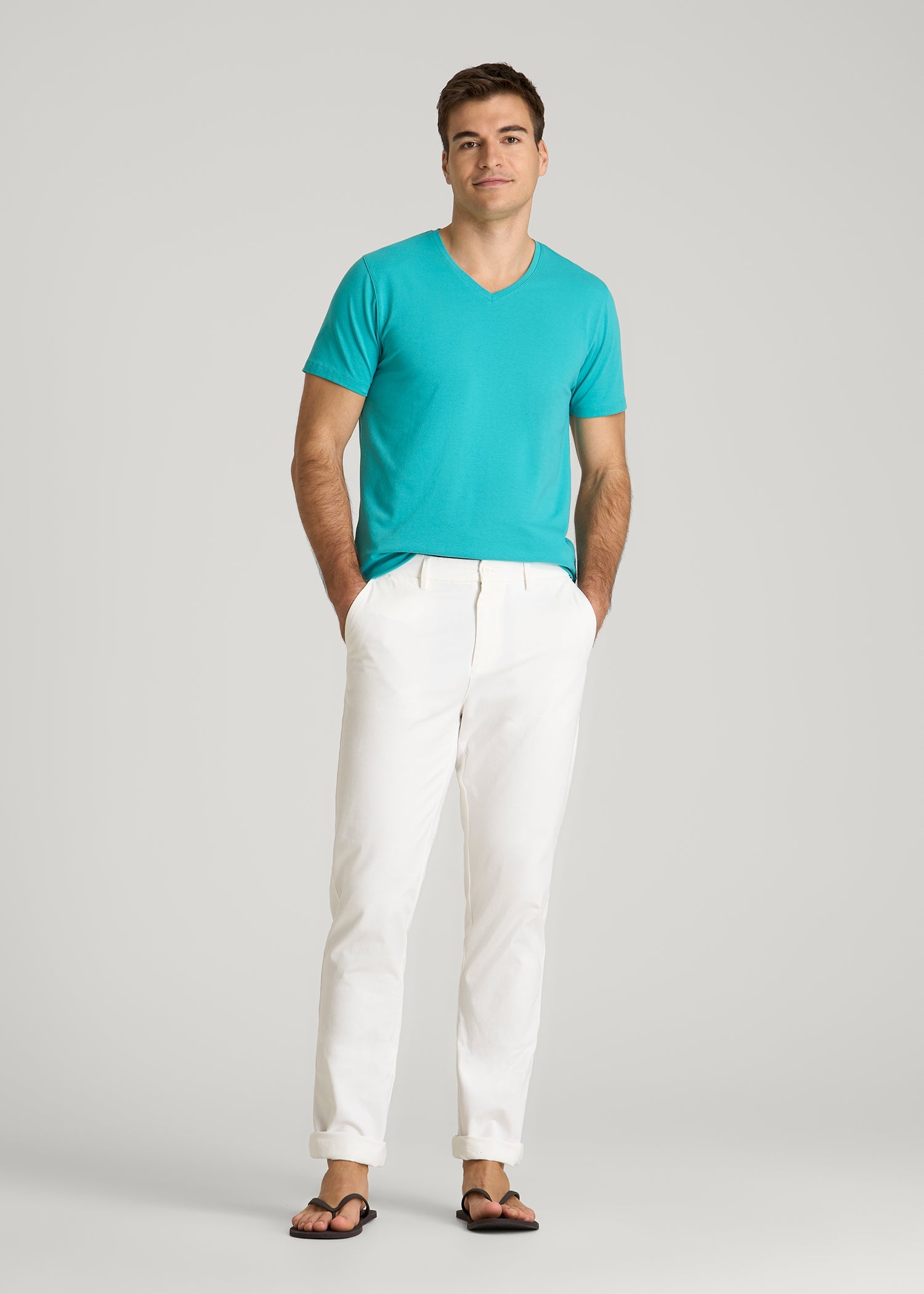 American Tall Online Shop | The Essential Modern Fit V-Neck Tee for Tall Men in Baltic Turquoise