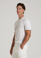 American Tall Online | Linen Crewneck T-Shirt for Tall Men in Grey and White Mini Stripe