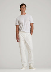 American Tall Online | Linen Crewneck T-Shirt for Tall Men in Grey and White Mini Stripe