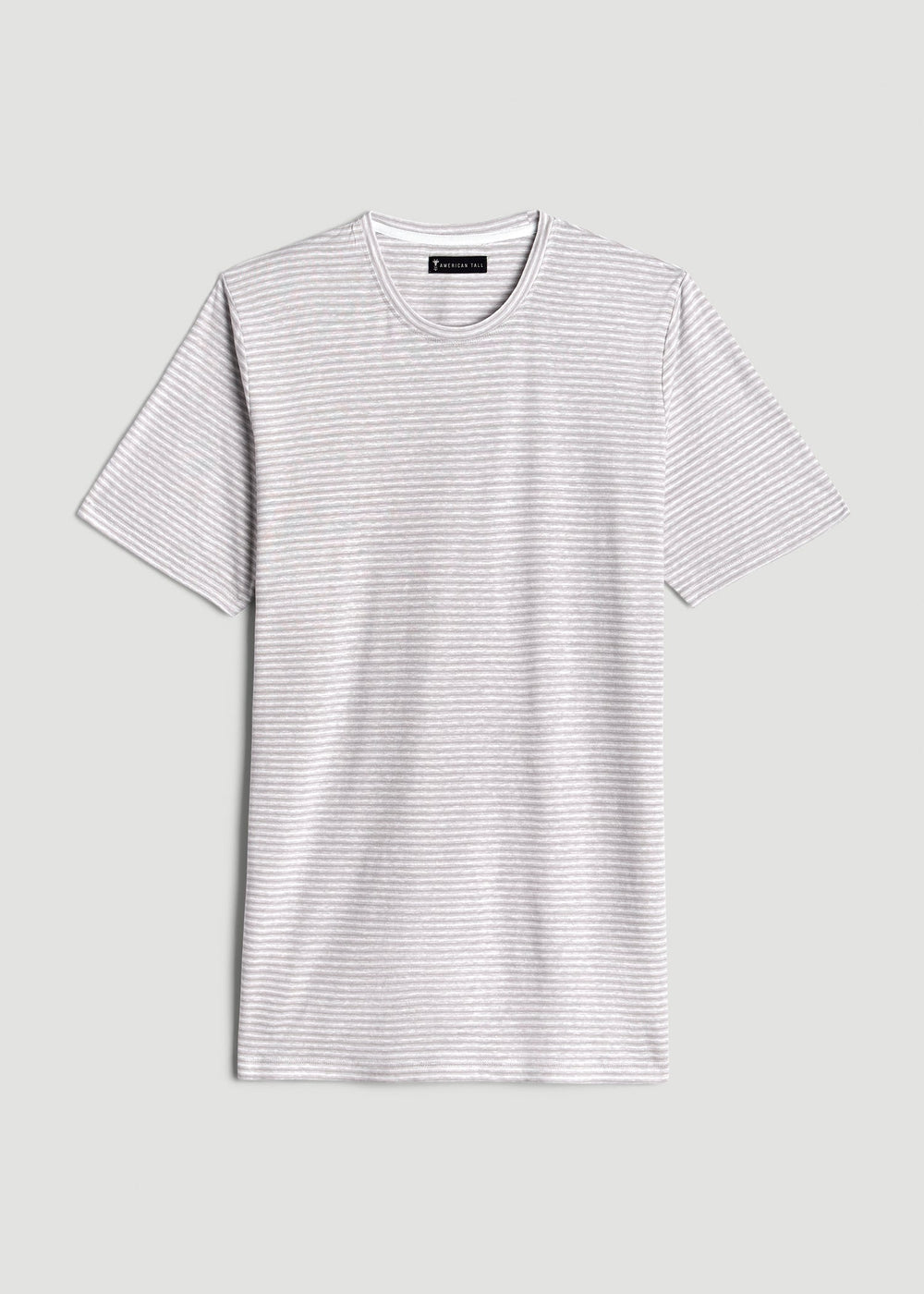 American Tall Online | Linen Crewneck T-Shirt for Tall Men in Grey and White Mini Stripe