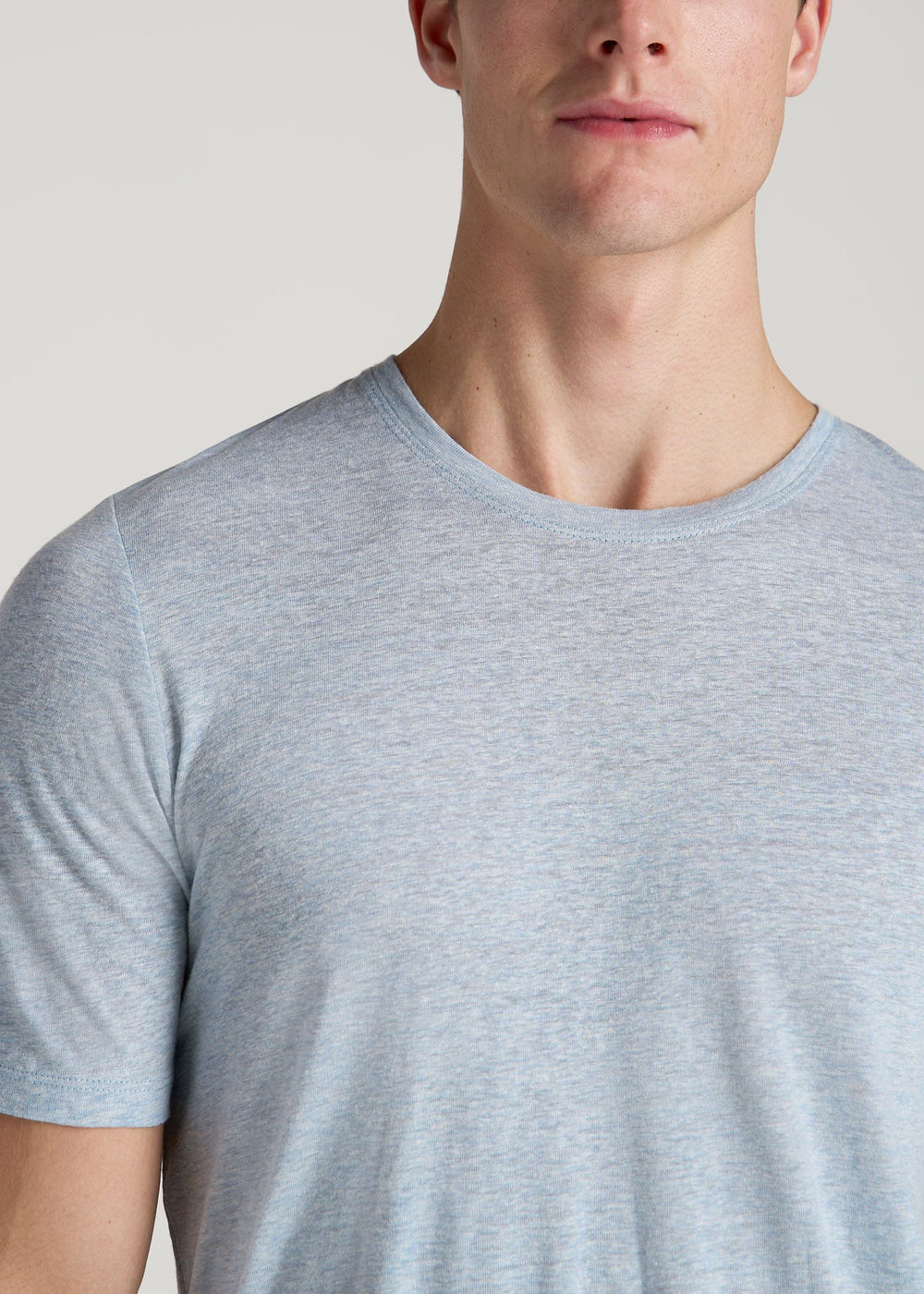 American Tall Sale | Linen Crewneck T-Shirt for Tall Men in Sky Blue Mix
