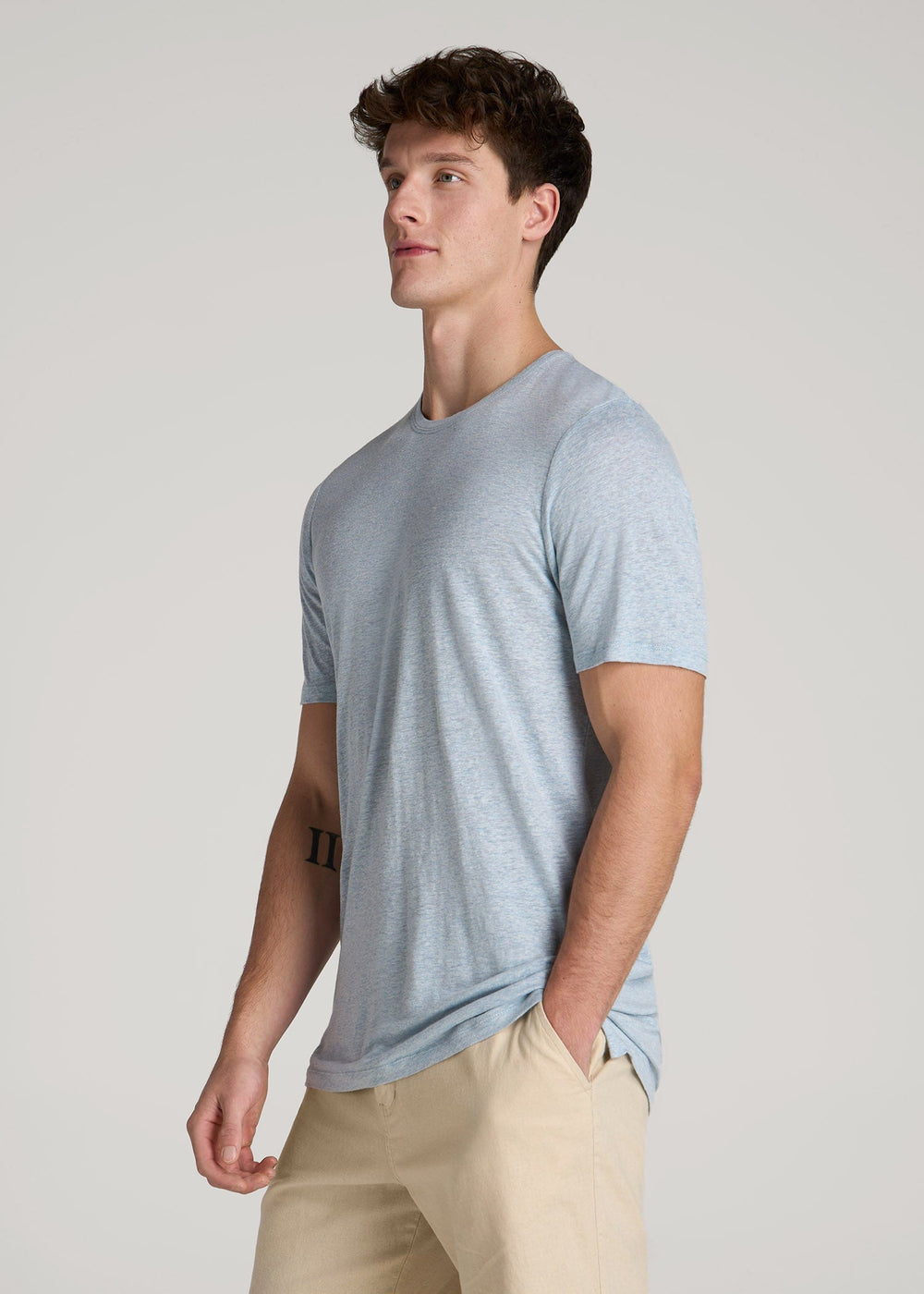 American Tall Sale | Linen Crewneck T-Shirt for Tall Men in Sky Blue Mix