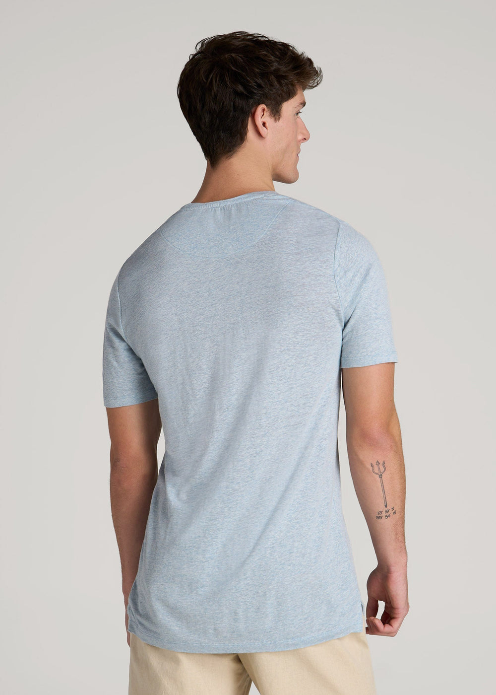 American Tall Sale | Linen Crewneck T-Shirt for Tall Men in Sky Blue Mix