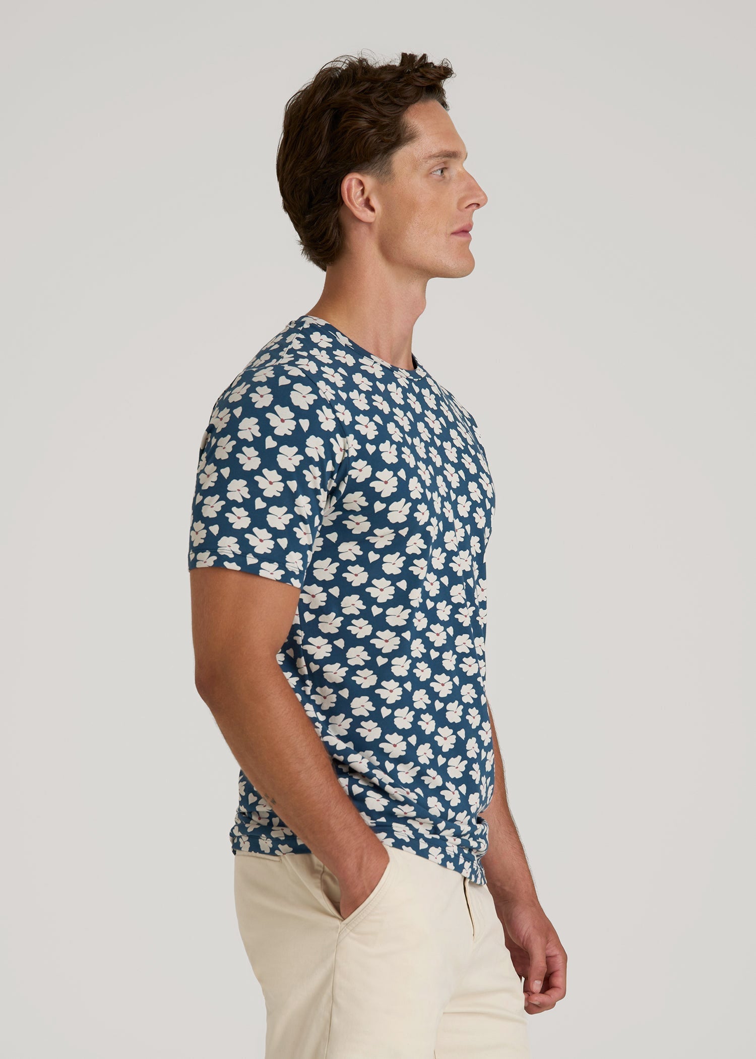 American Tall For Sale | Stretch Pima Cotton Printed Tee for Tall Men in Bright Blue Floral