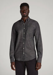 American Tall Online Shop | Textured Weave Cotton Button-Up Shirt for Tall Men in Black