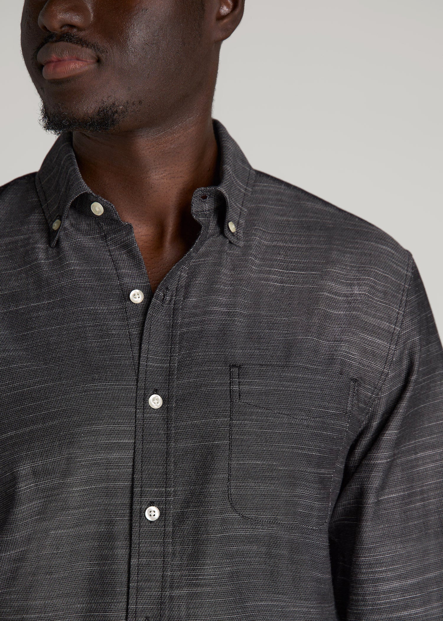 American Tall Online Shop | Textured Weave Cotton Button-Up Shirt for Tall Men in Black