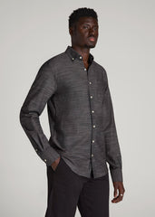 American Tall Online Shop | Textured Weave Cotton Button-Up Shirt for Tall Men in Black