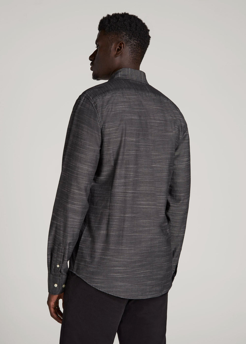 American Tall Online Shop | Textured Weave Cotton Button-Up Shirt for Tall Men in Black