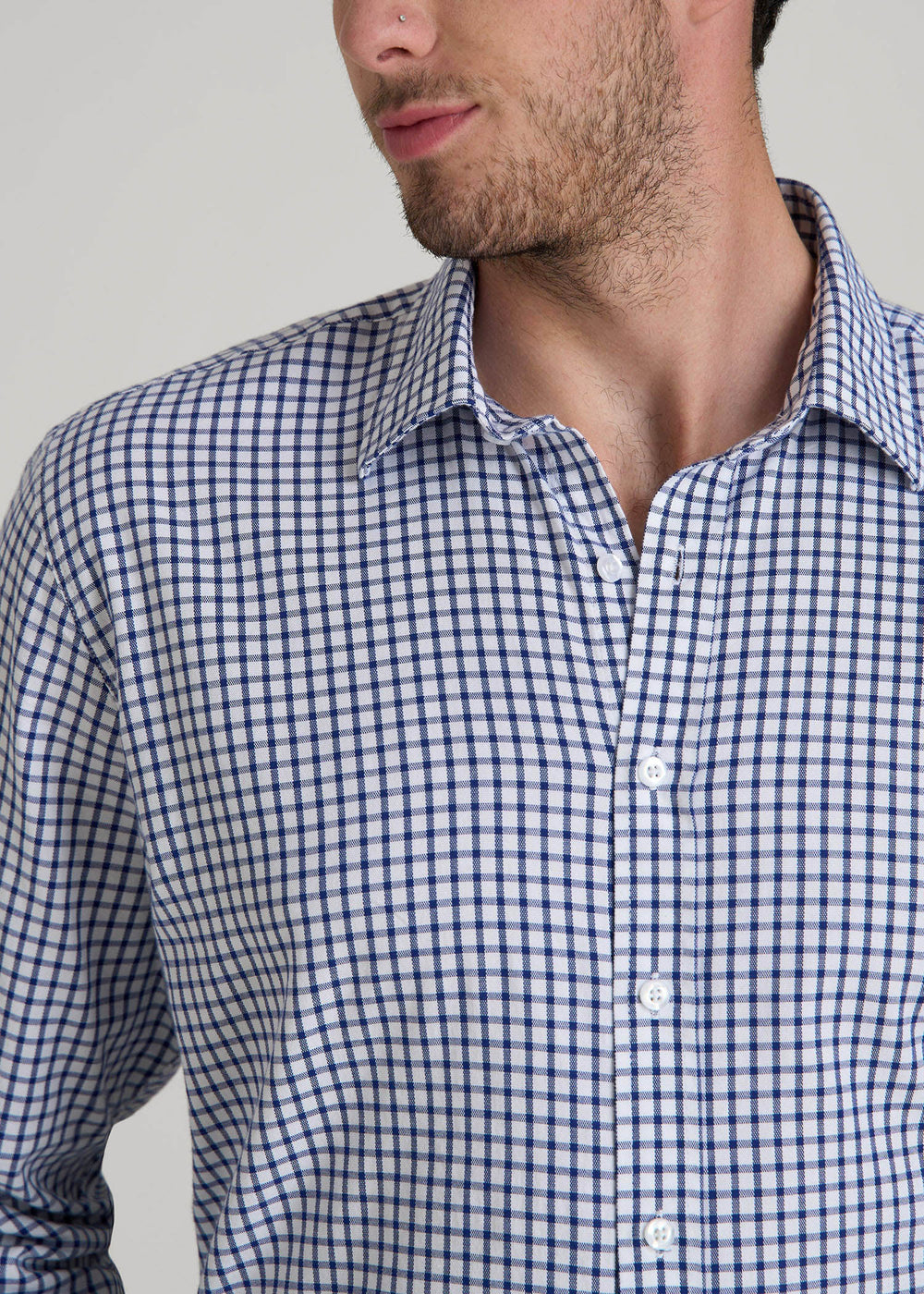American Tall Discount | Oskar Easy Care Dress Shirt for Tall Men in Bright Blue Grid