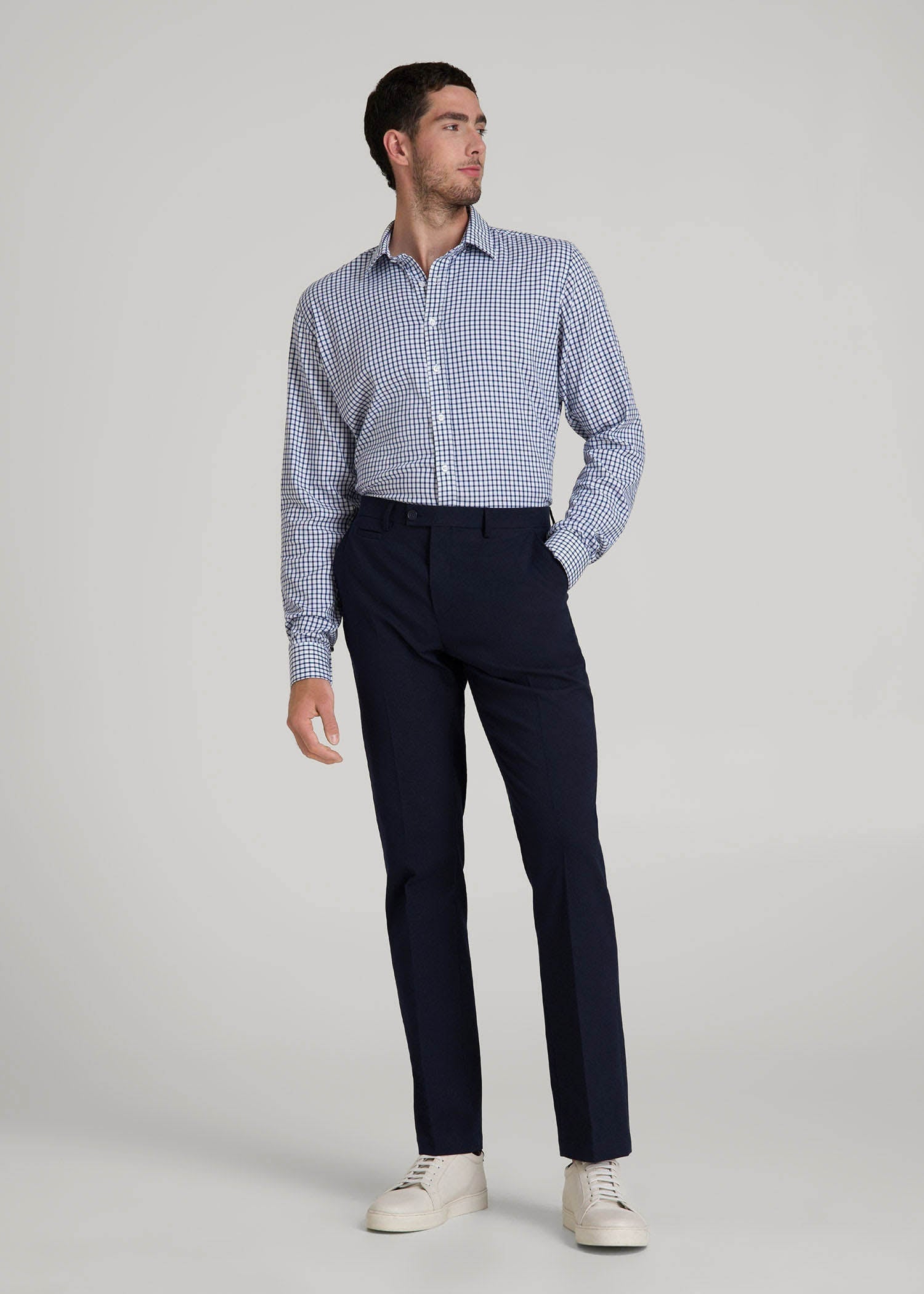 American Tall Discount | Oskar Easy Care Dress Shirt for Tall Men in Bright Blue Grid