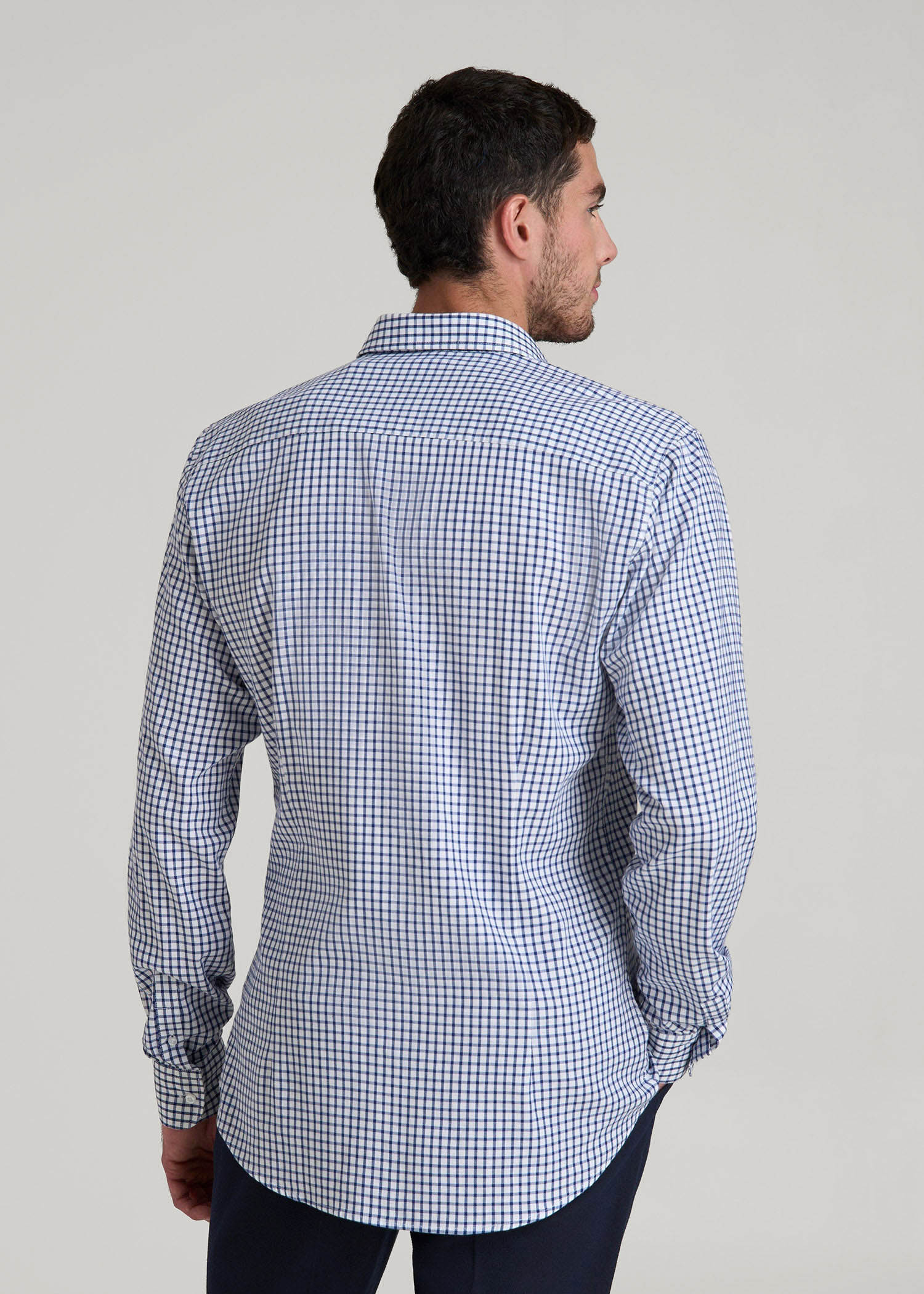 American Tall Discount | Oskar Easy Care Dress Shirt for Tall Men in Bright Blue Grid