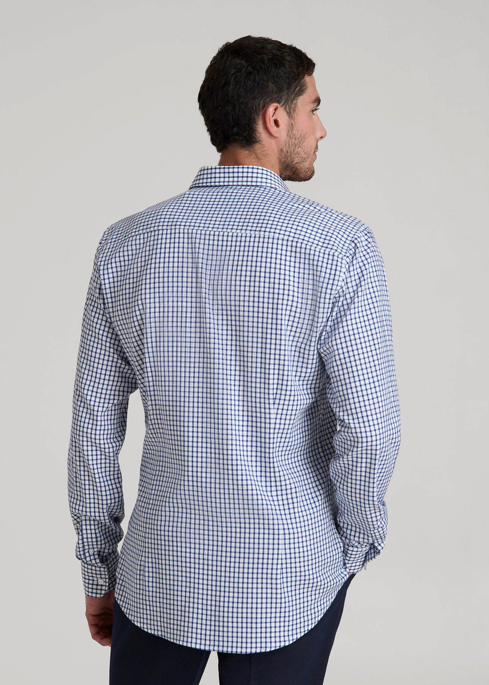 American Tall Discount | Oskar Easy Care Dress Shirt for Tall Men in Bright Blue Grid