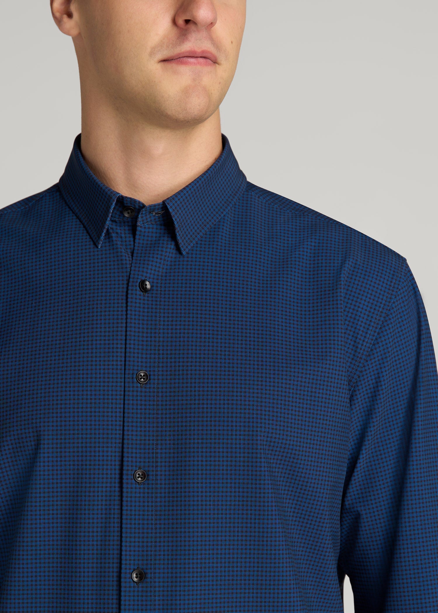 American Tall Online | Traveler Stretch Dress Shirt in Black and Blue Micro Check