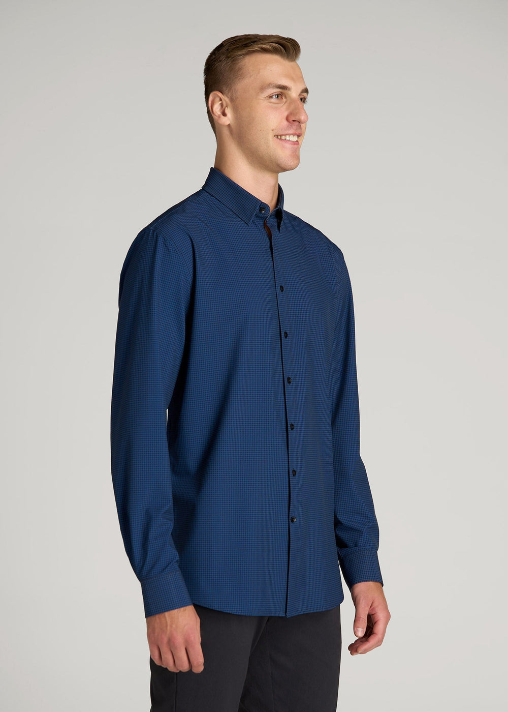 American Tall Online | Traveler Stretch Dress Shirt in Black and Blue Micro Check