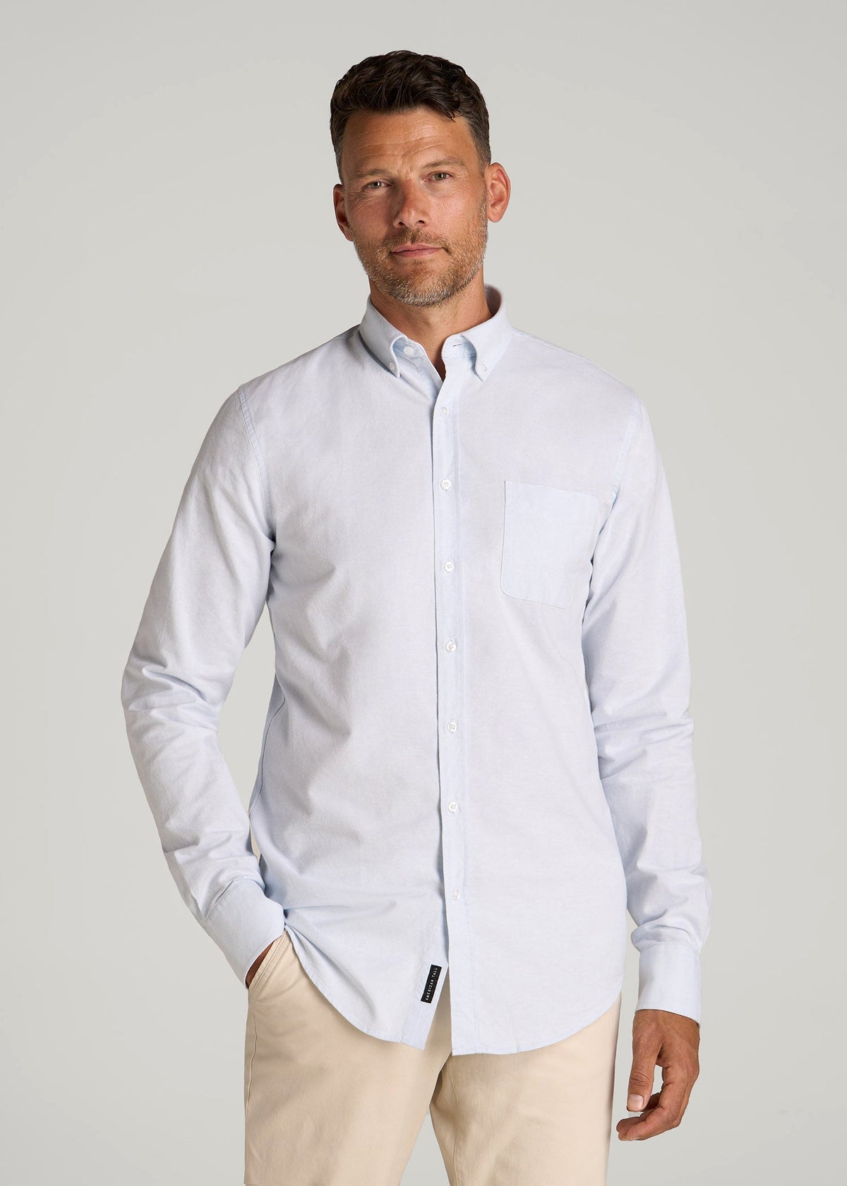 American Tall Sale | Washed Oxford Shirt for Tall Men in Light Blue