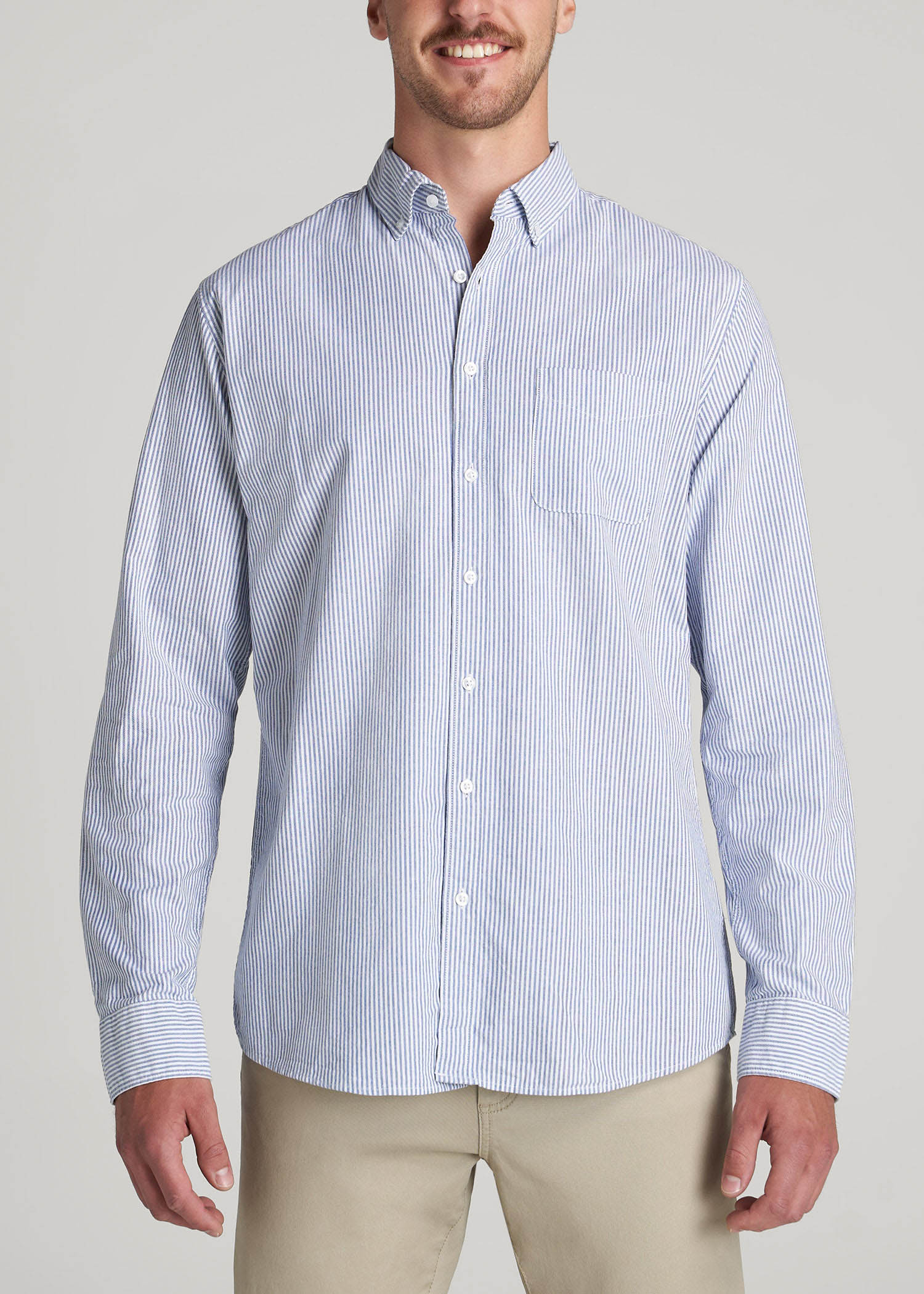 American Tall Outlet | Washed Oxford Shirt for Tall Men in Blue Banker Stripe