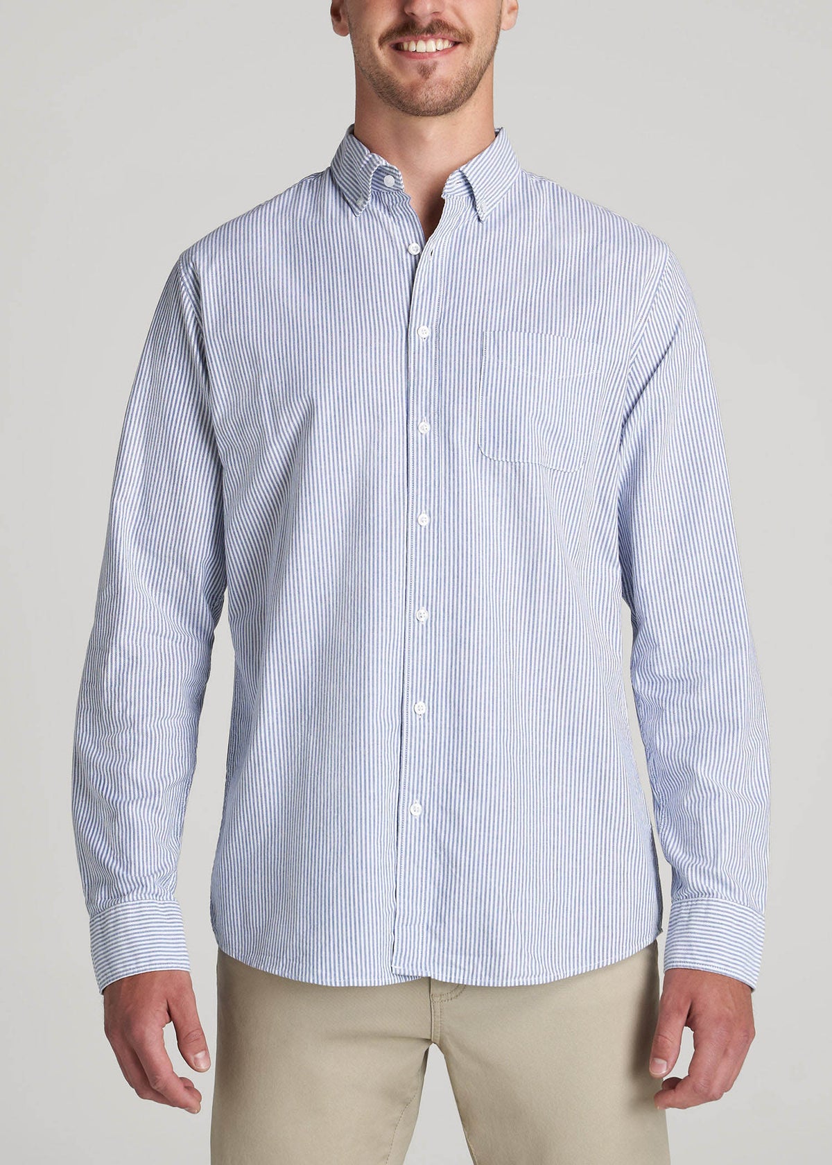 American Tall Outlet | Washed Oxford Shirt for Tall Men in Blue Banker Stripe
