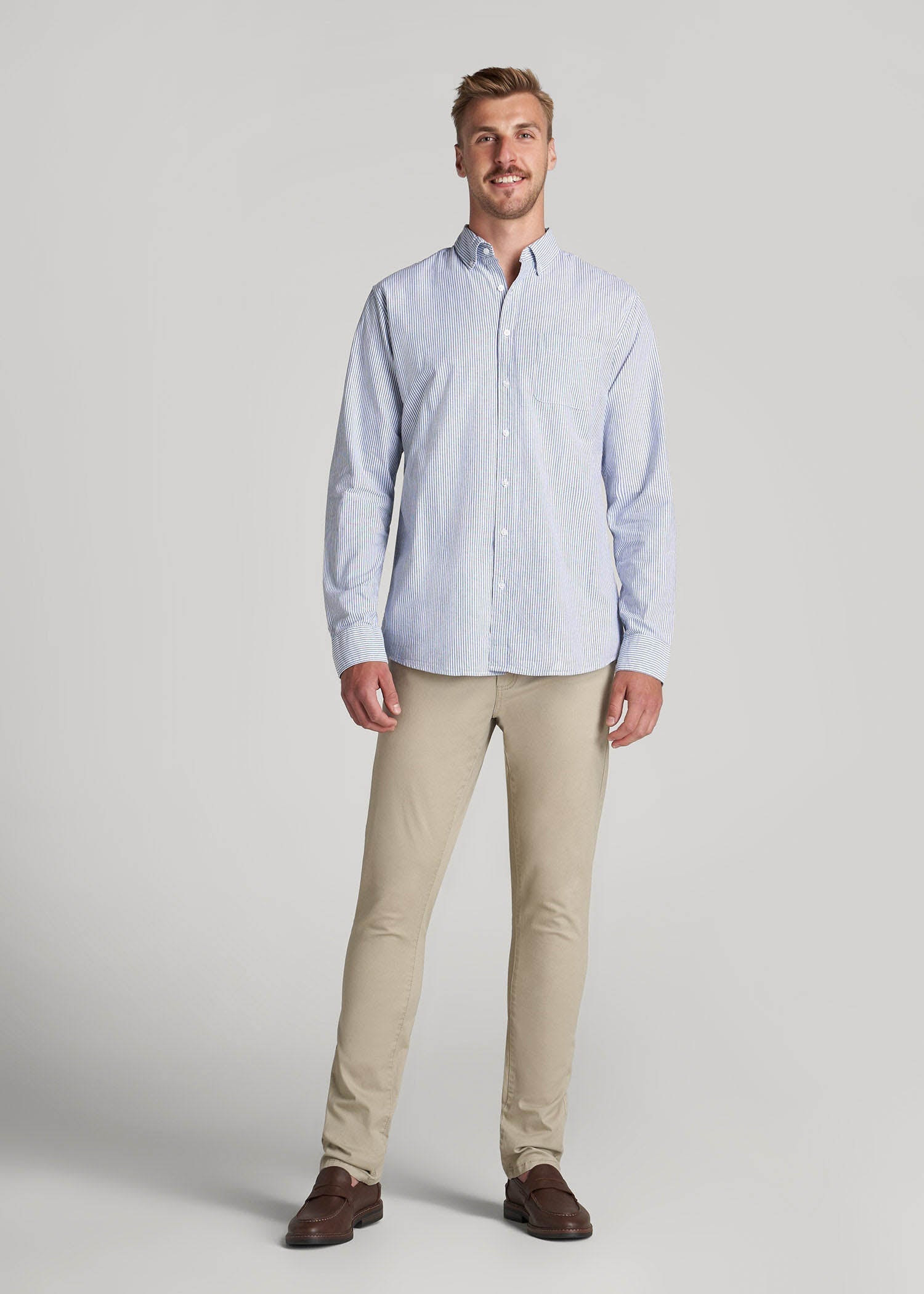 American Tall Outlet | Washed Oxford Shirt for Tall Men in Blue Banker Stripe