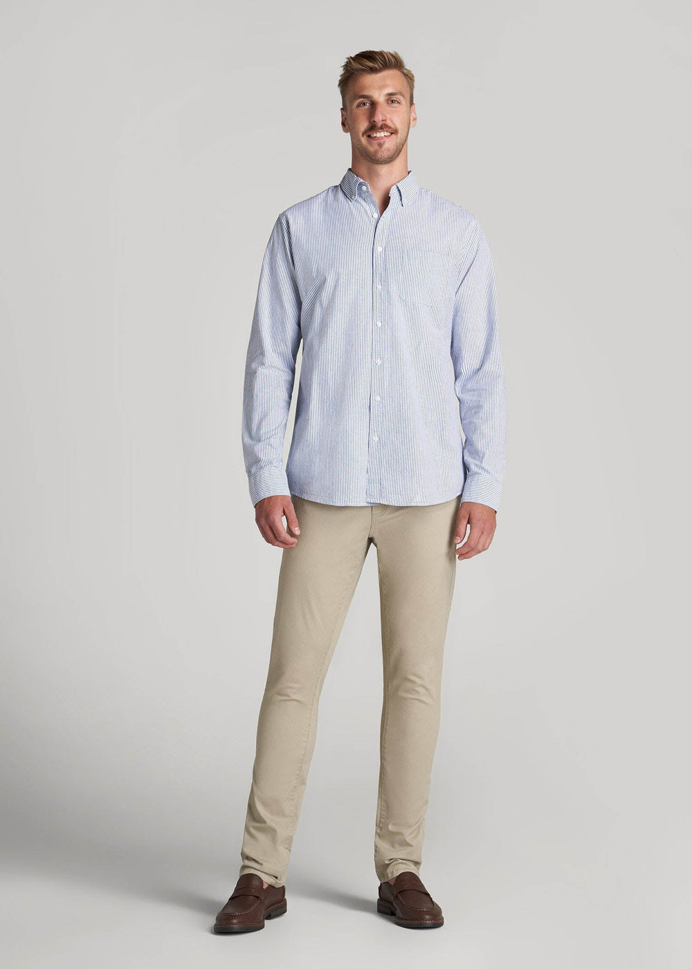 American Tall Outlet | Washed Oxford Shirt for Tall Men in Blue Banker Stripe