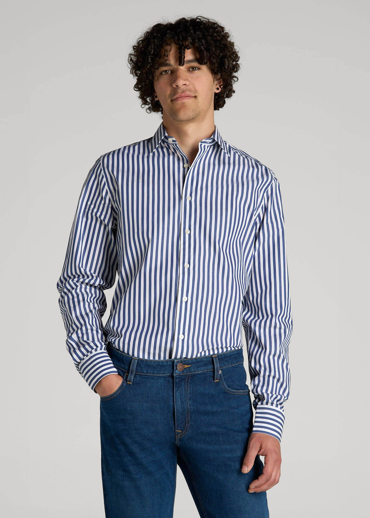 American Tall For Sale | Premium Dress Shirt for Tall Men in Bold Blue Stripe