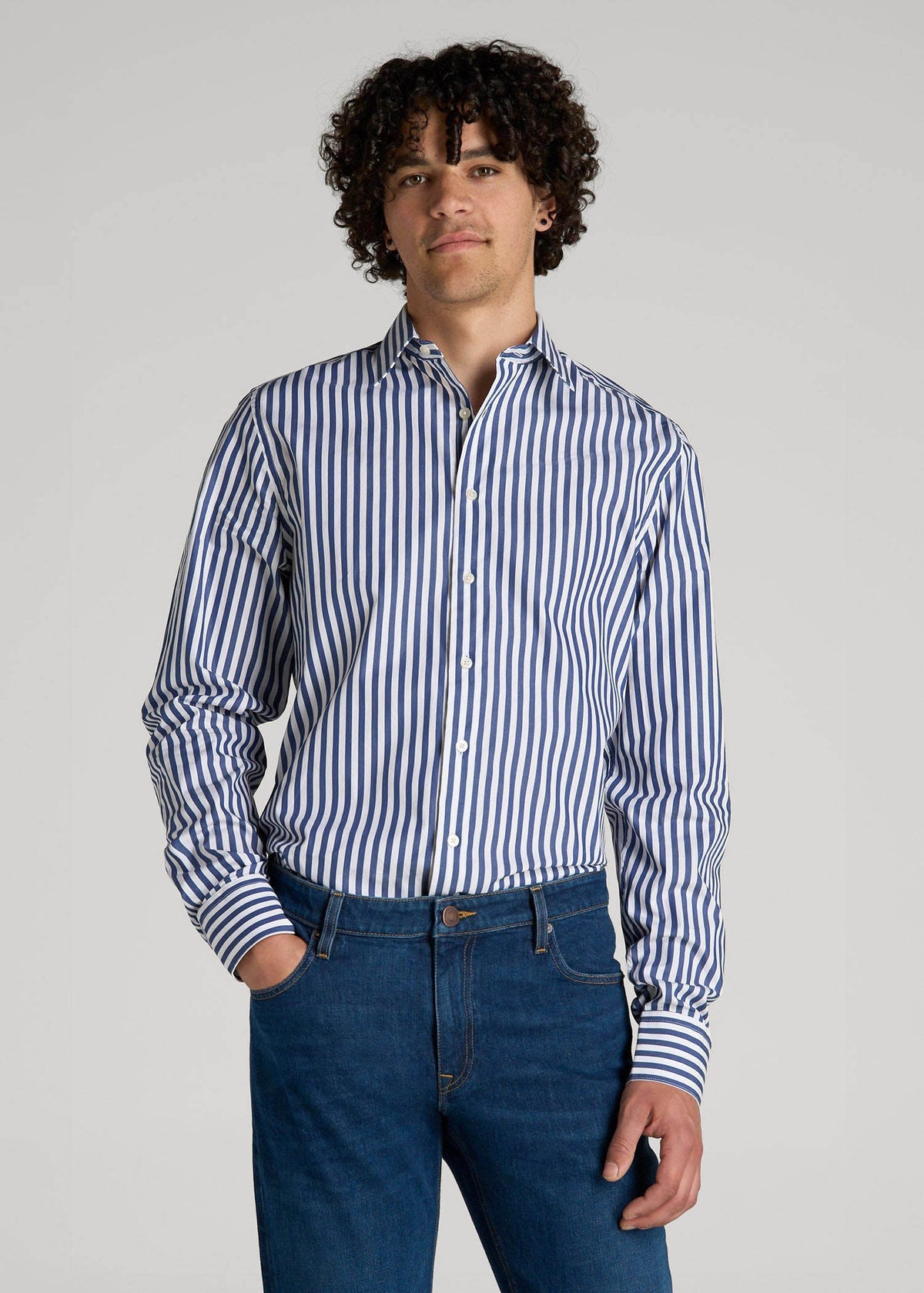 American Tall For Sale | Premium Dress Shirt for Tall Men in Bold Blue Stripe
