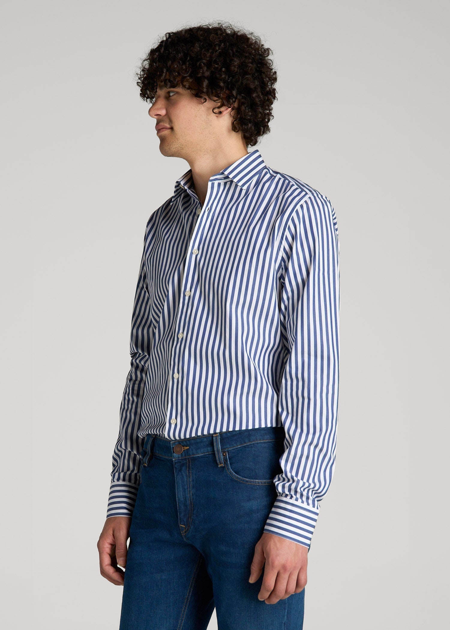 American Tall For Sale | Premium Dress Shirt for Tall Men in Bold Blue Stripe