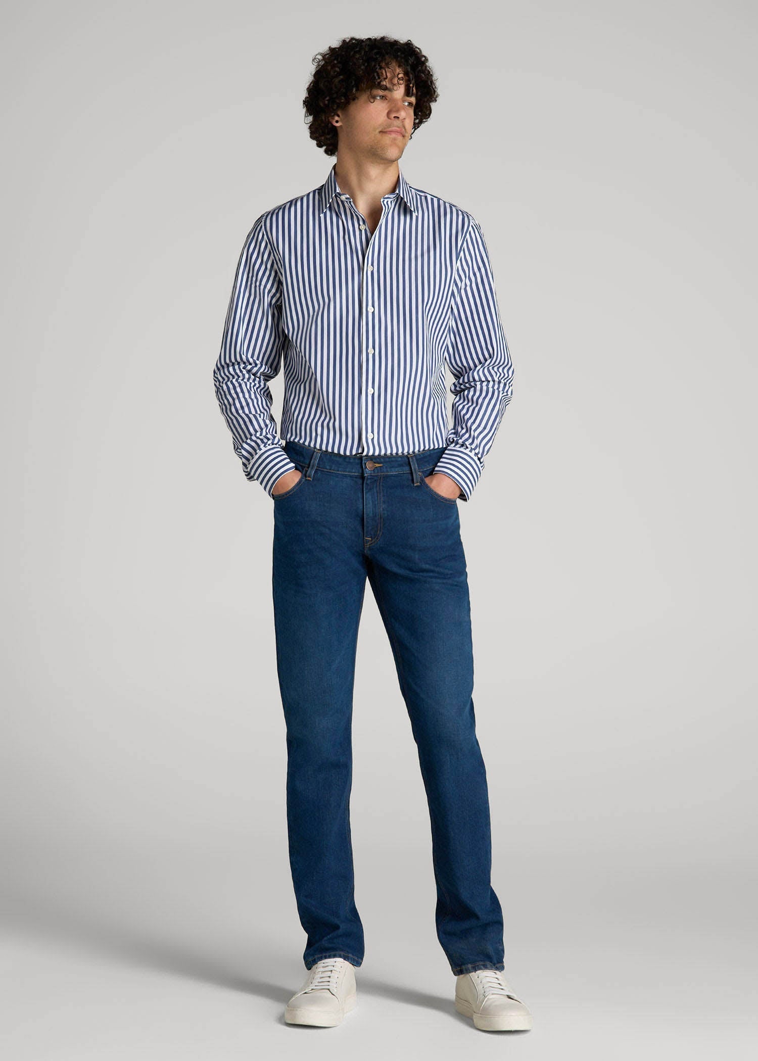 American Tall For Sale | Premium Dress Shirt for Tall Men in Bold Blue Stripe