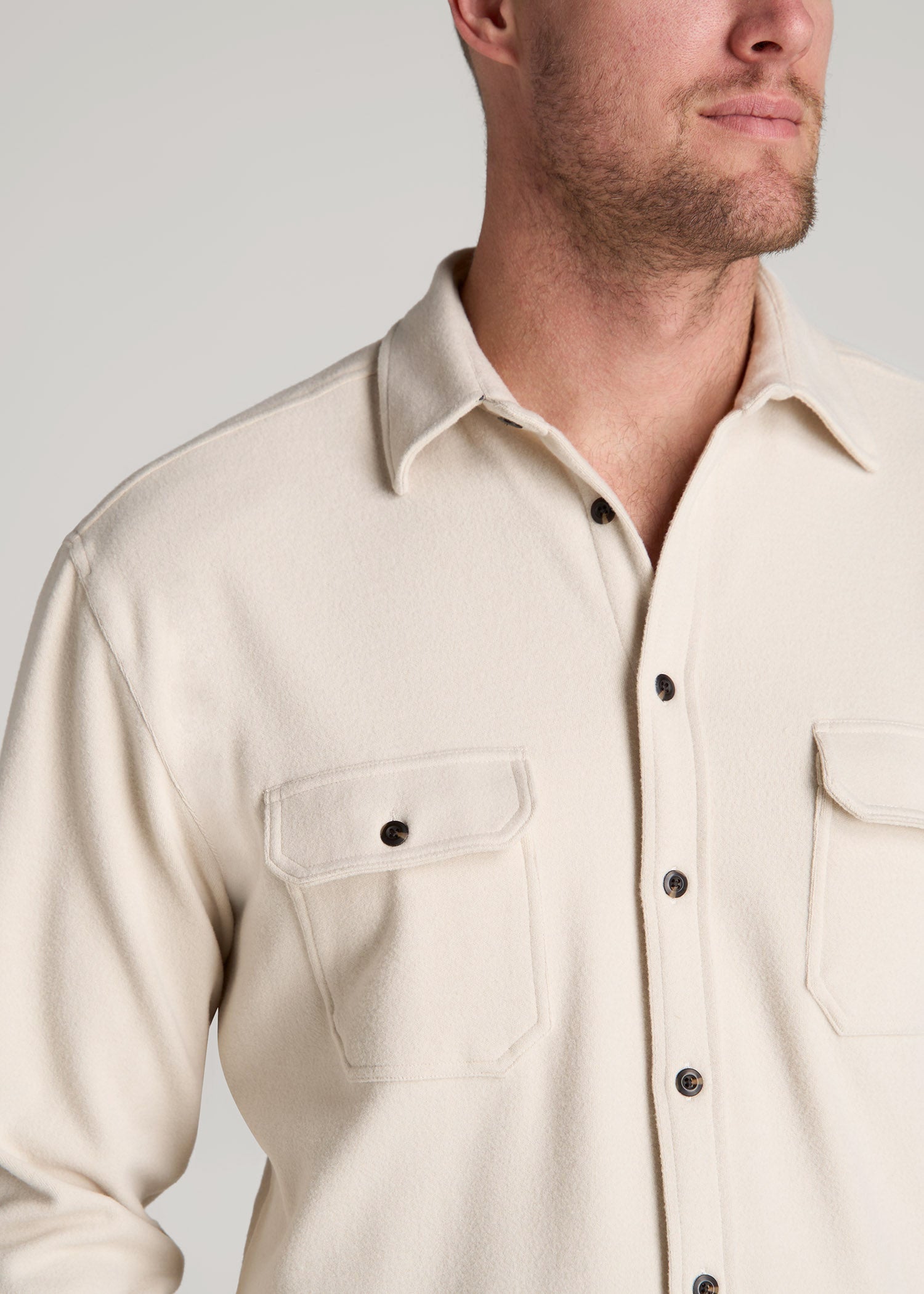 American Tall Online Shop | Stretch Flannel Button Shirt for Tall Men in Soft Beige