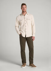 American Tall Online Shop | Stretch Flannel Button Shirt for Tall Men in Soft Beige
