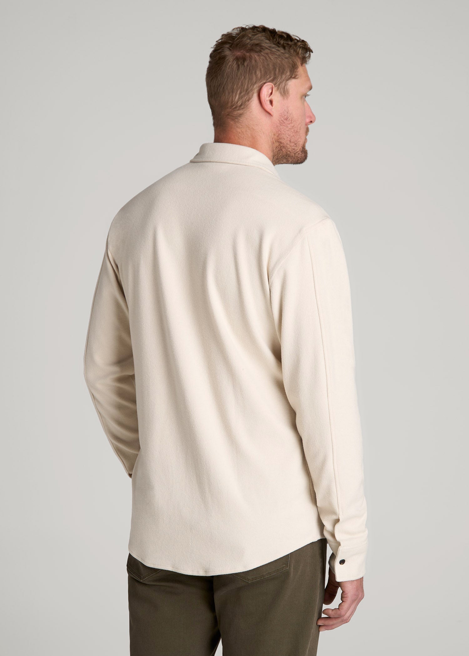 American Tall Online Shop | Stretch Flannel Button Shirt for Tall Men in Soft Beige