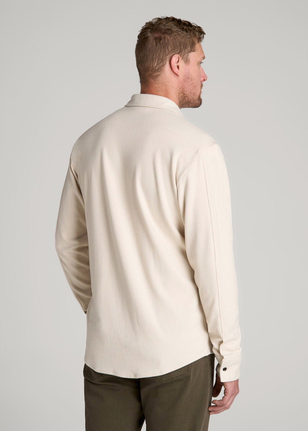 American Tall Online Shop | Stretch Flannel Button Shirt for Tall Men in Soft Beige