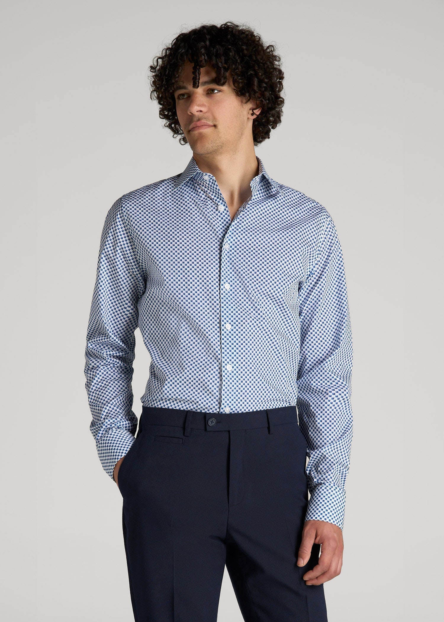 American Tall Discount | Premium Dress Shirt for Tall Men in Blues Check