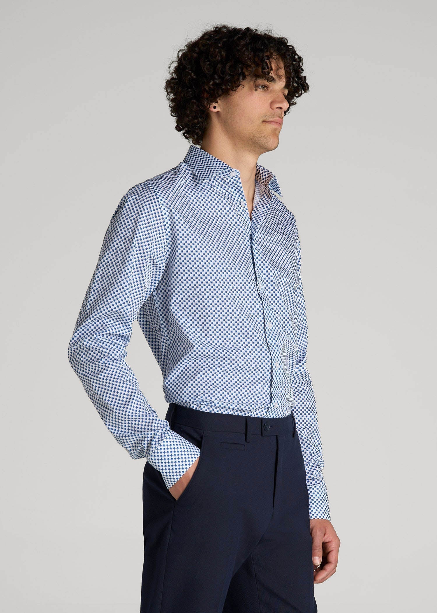 American Tall Discount | Premium Dress Shirt for Tall Men in Blues Check