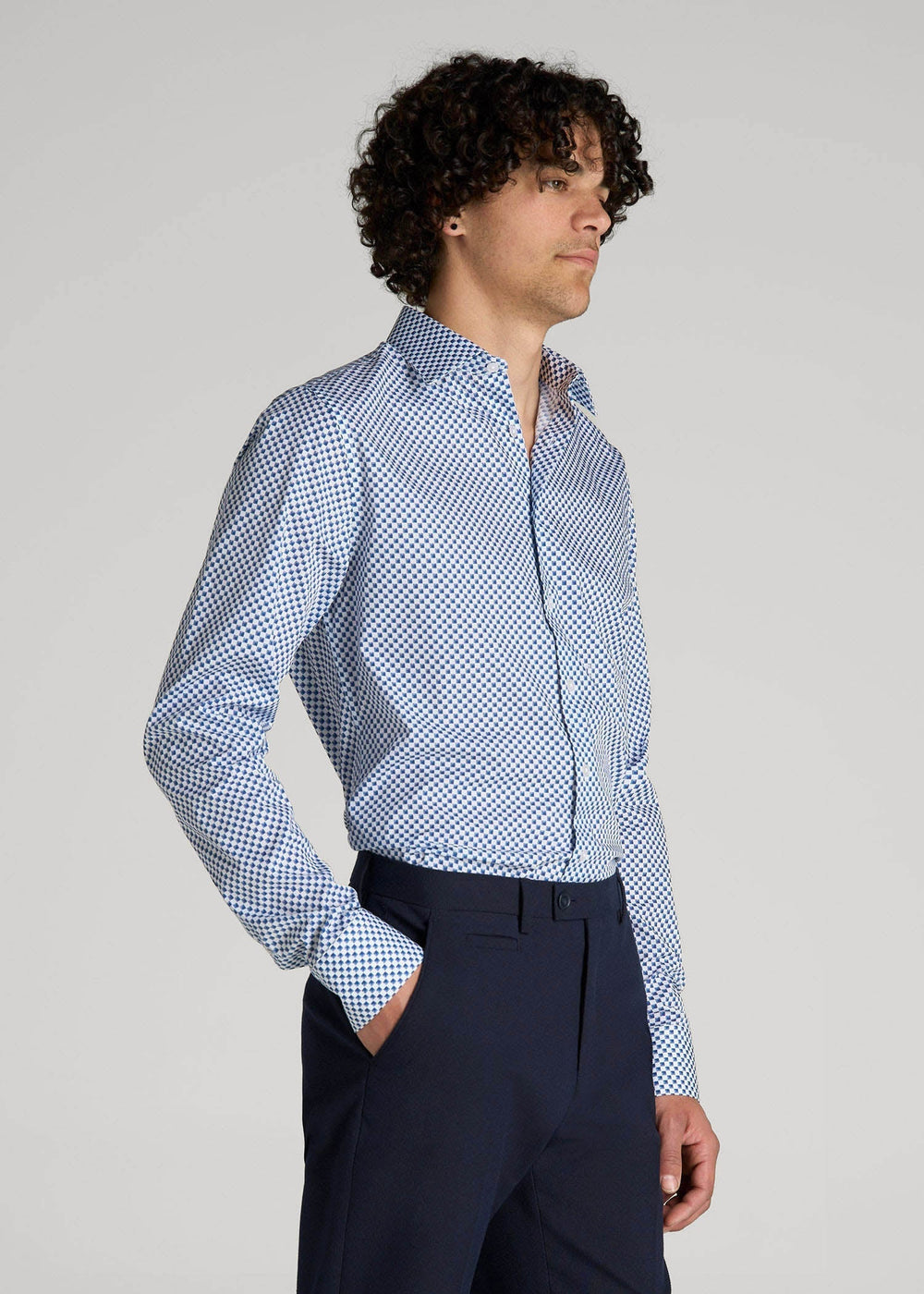 American Tall Discount | Premium Dress Shirt for Tall Men in Blues Check