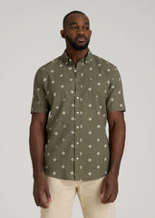 American Tall Online | Seersucker Short Sleeve Shirt for Tall Men in Olive and Beige Floral
