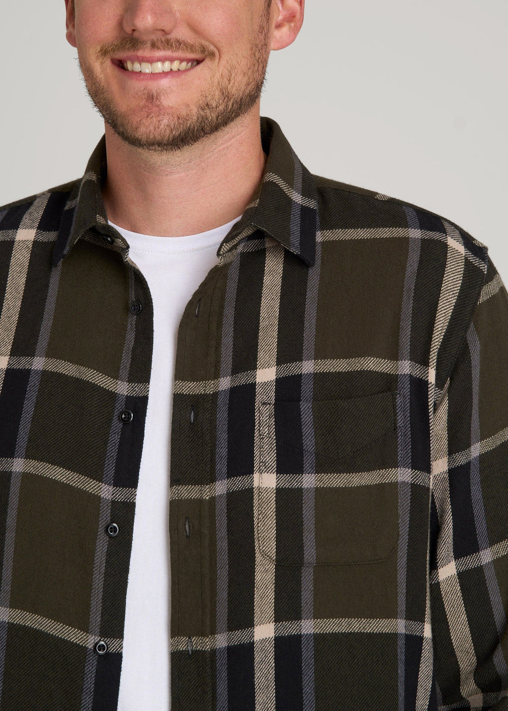 American Tall Sale | Nelson Flannel Shirt for Tall Men in Olive Plaid
