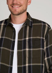 American Tall Sale | Nelson Flannel Shirt for Tall Men in Olive Plaid