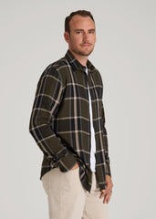 American Tall Sale | Nelson Flannel Shirt for Tall Men in Olive Plaid